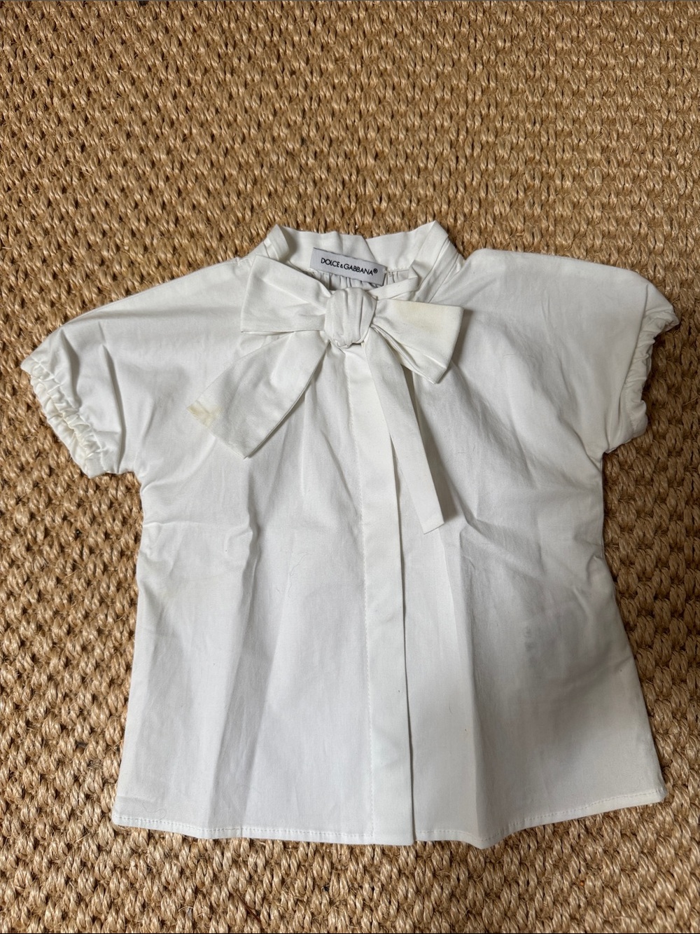 Dolce & Gabbana White Baby Girl's Bow Front Short Sleeve Blouse
